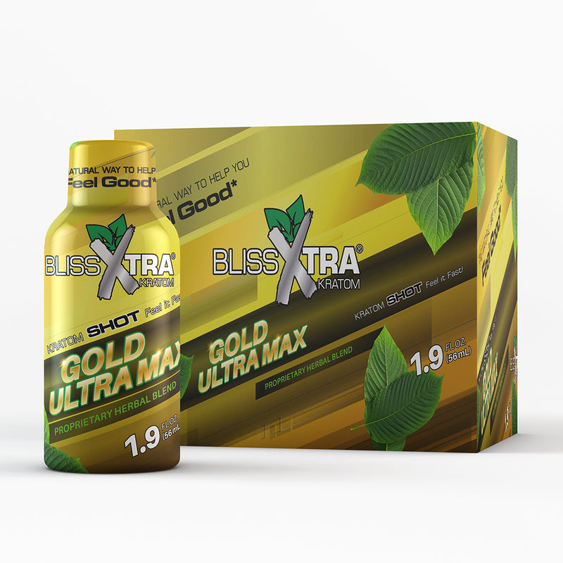 Bliss XTRA Gold Ultra Max 1.9oz Kratom Shot 12ct Box - Premium  from H&S WHOLESALE - Just $45! Shop now at H&S WHOLESALE