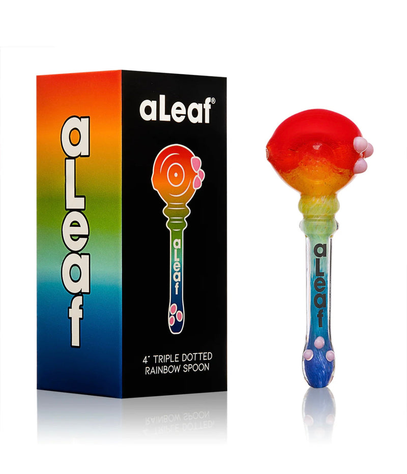 ALeaf® 4’’ Triple Dotted Rainbow Spoon Hand Glass Pipe  1ct