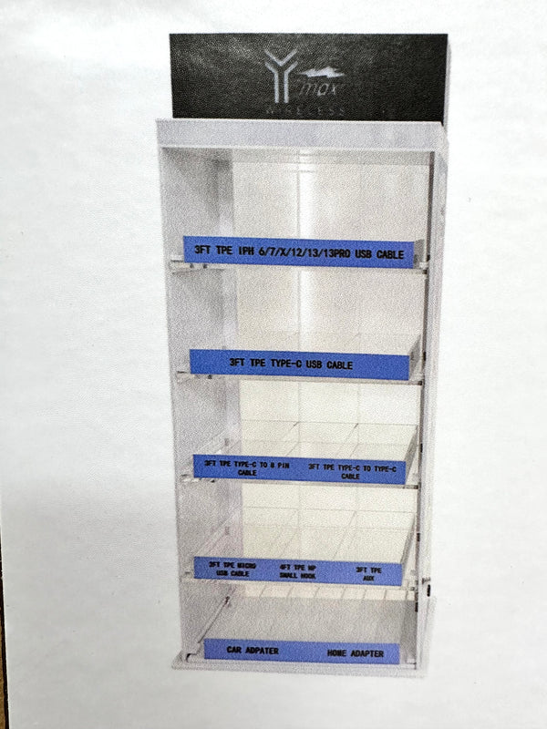 Y-MAX Counter Display Chargers Cables 128ct With LED Lights Mix - Premium  from H&S WHOLESALE - Just $313! Shop now at H&S WHOLESALE