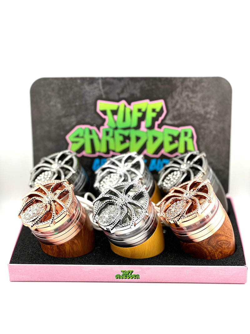 Tuff Shredder Curved Rudder Herb Grinder 4pc Layer Zinc Wood With LED Lights Spider