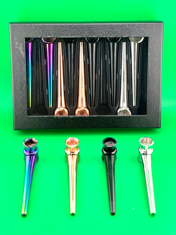 Metal Pipe Set ( 3 Silver & 3 Black & 3 Rose Gold & 3 Rainbow ) 12ct Box #HX1404 - Premium  from H&S WHOLESALE - Just $45! Shop now at H&S WHOLESALE