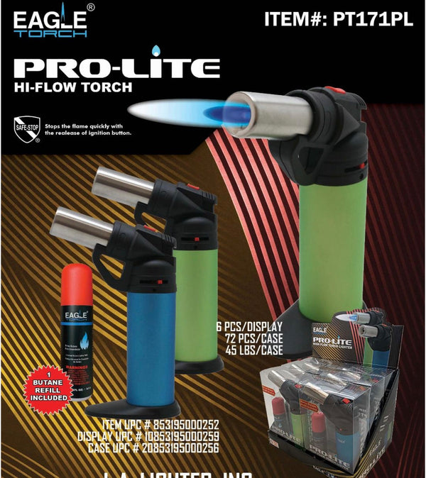 Eagle Torch Pro-Lite High Flow Torch Lighter + Butane 6ct Display #PT171PL - Premium  from H&S WHOLESALE - Just $55! Shop now at H&S WHOLESALE