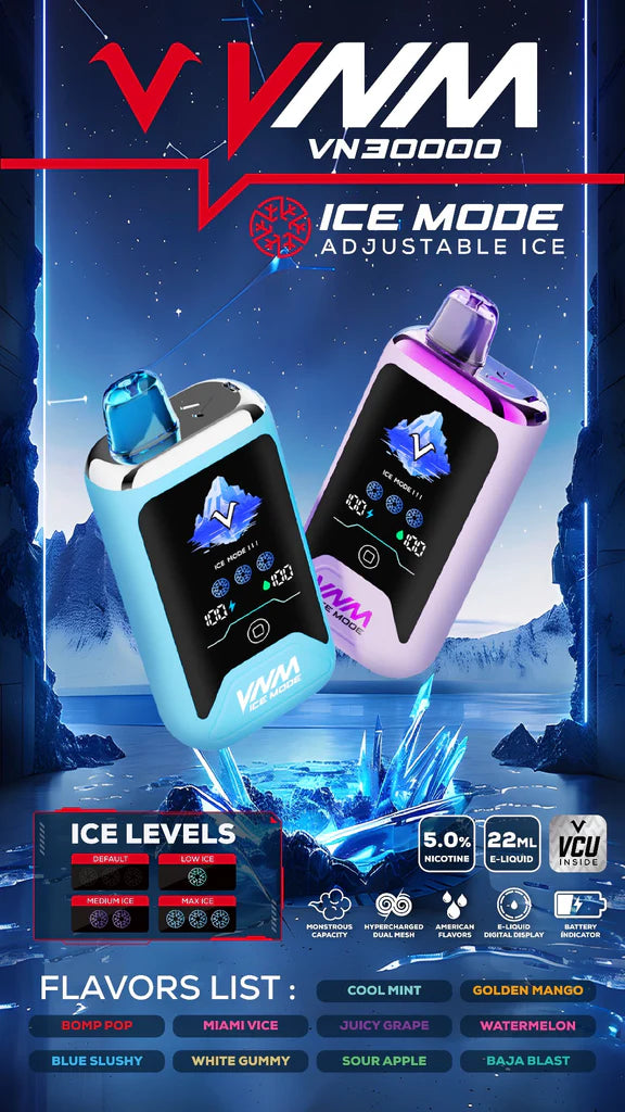 VNM Ice Mode 30,000 Puffs With Touch To Adjust Ice Mode 5ct Box - Premium  from H&S WHOLESALE - Just $48.75! Shop now at H&S WHOLESALE