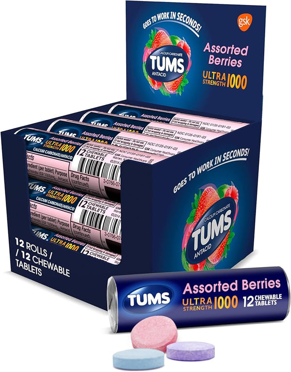 Tums Ultra Strength 1000 Chewable Tablets 12ct Single Rolls Assorted - Premium  from H&S WHOLESALE - Just $15! Shop now at H&S WHOLESALE