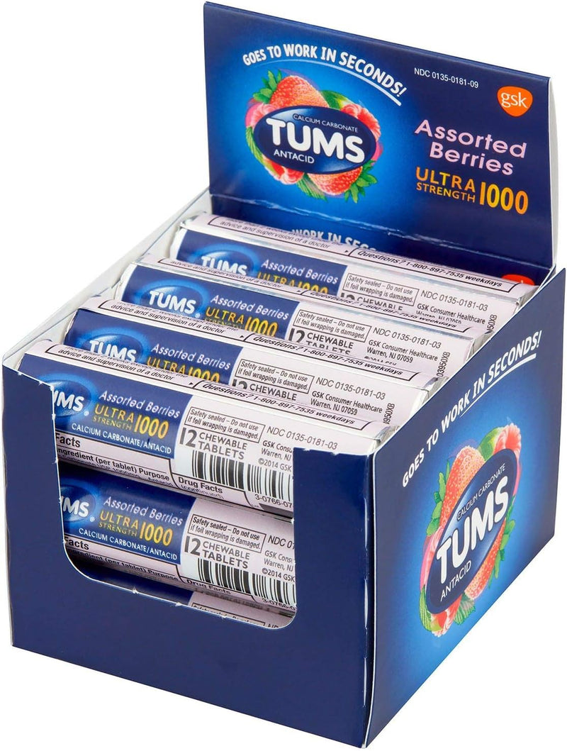 Tums Ultra Strength 1000 Chewable Tablets 12ct Single Rolls Assorted - Premium  from H&S WHOLESALE - Just $15! Shop now at H&S WHOLESALE