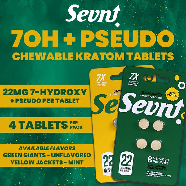 Sevn 7-Hydroxymitragynine Pure Extract 22mg Chewing Tablets With Pseudo 4pk 10ct Box - Premium  from H&S WHOLESALE - Just $125! Shop now at H&S WHOLESALE