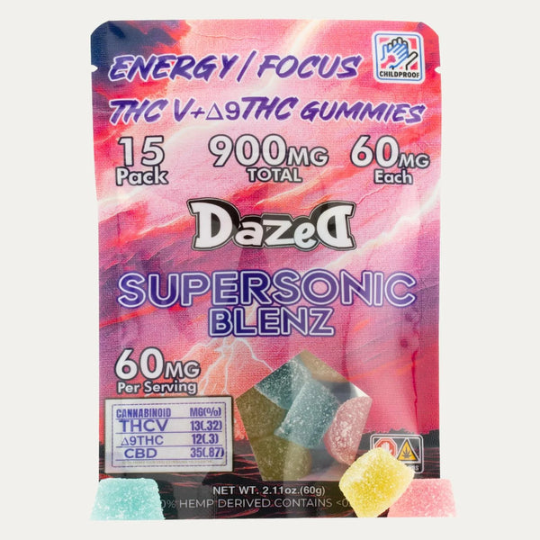 Dazed Supersonic Blenz THC-V+D9THC Energy & Focus 15 Pack 900mg 1ct Bag - Premium  from H&S WHOLESALE - Just $10! Shop now at H&S WHOLESALE