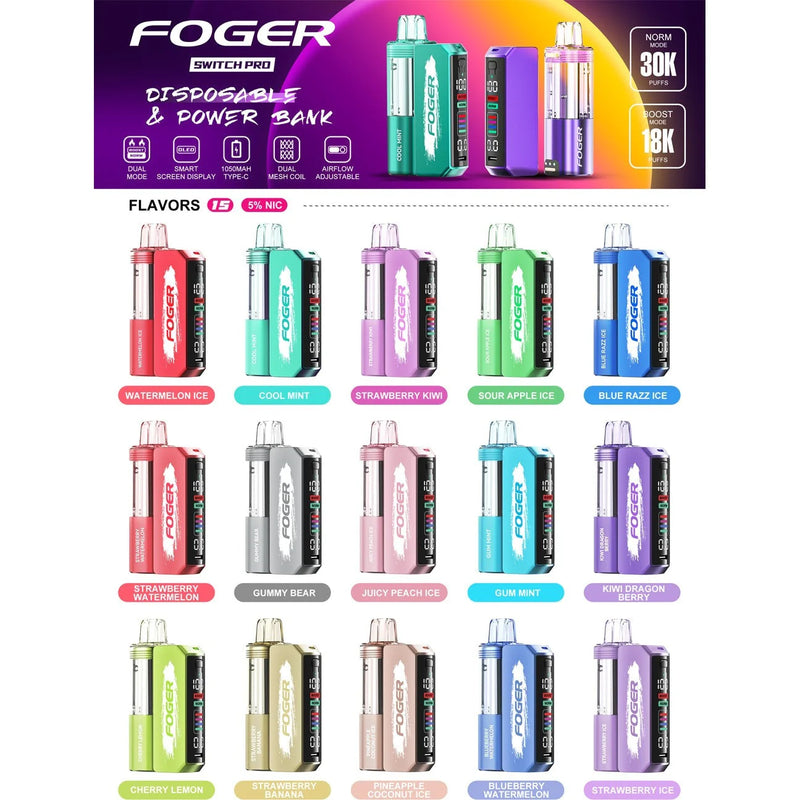 Foger Switch Pro Kit 30,000 Puffs Disposable & Power Bank 5ct Box - Premium  from H&S WHOLESALE - Just $48.50! Shop now at H&S WHOLESALE