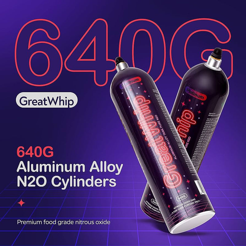 Great Whip Cream Charger Platinum Aluminum Alloy Tank Pure N2O 640g - Premium  from H&S WHOLESALE - Just $25! Shop now at H&S WHOLESALE