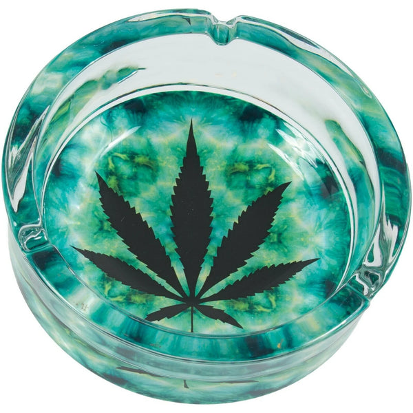 FUJIMA Round Shine Glass Ashtray-Trippy Leaf 6ct Display Box 420 #GA60 - Premium  from H&S WHOLESALE - Just $18! Shop now at H&S WHOLESALE