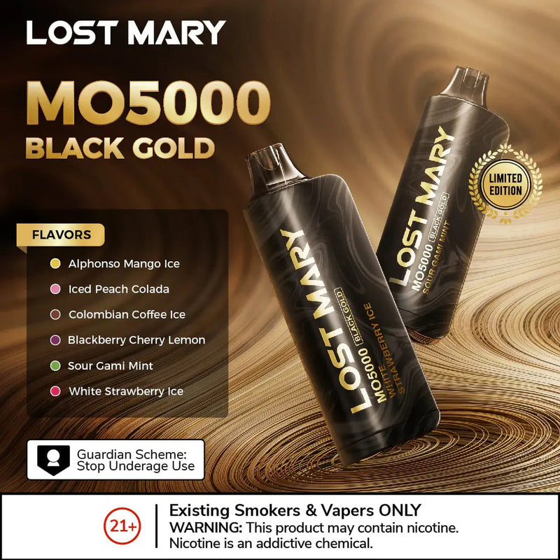 Lost Mary Black Gold MO5000 Puffs 5ct Display disposable Vape - Premium  from H&S WHOLESALE - Just $32.50! Shop now at H&S WHOLESALE