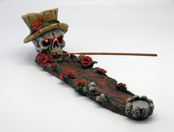 Skull With Roses Incense Burner Holder LED Eyes 1ct #2127 - Premium  from H&S WHOLESALE - Just $12! Shop now at H&S WHOLESALE