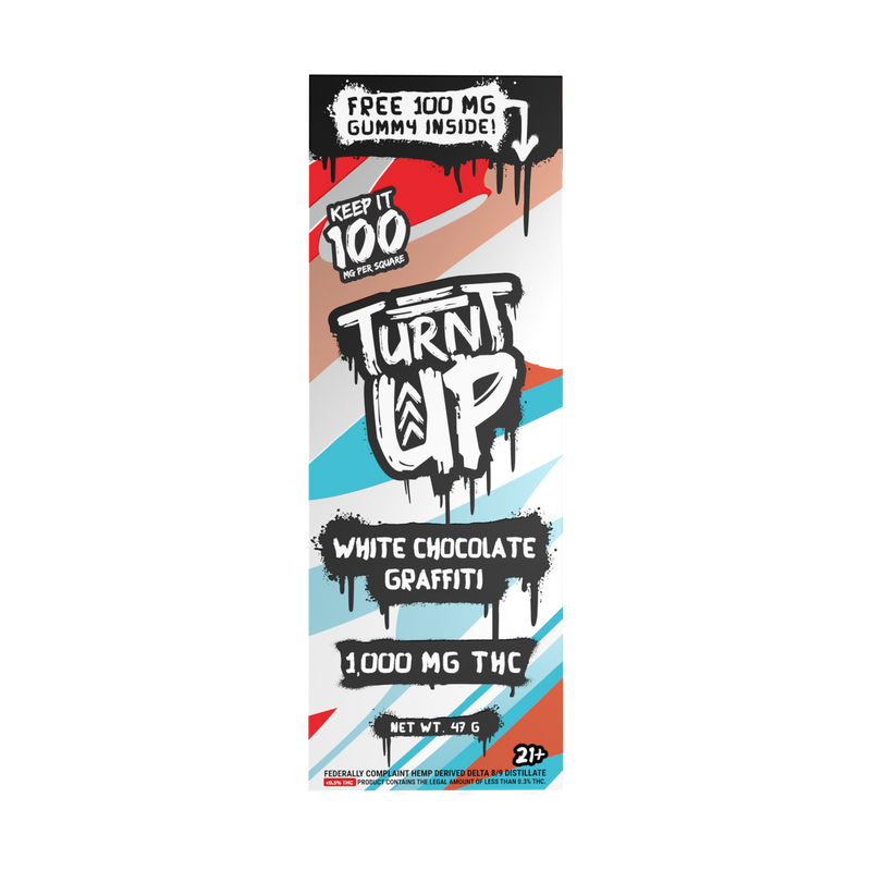 Turnt Up Keep It 100 1000mg THC D9+D8 White Chocolate Graffiti Bar 10ct Box - Premium  from H&S WHOLESALE - Just $60! Shop now at H&S WHOLESALE