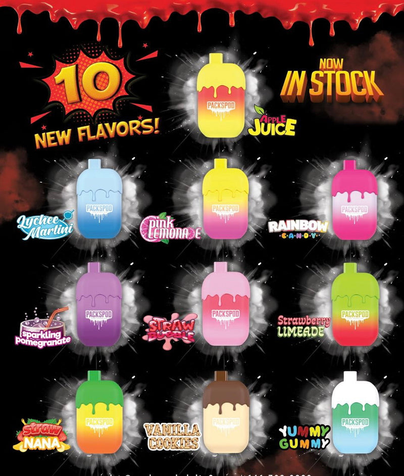 PacksPod Los Angeles Exclusive Flavors 5000 Puffs 5% Nic 12ML Disposable Vape 10ct Display (10 New Flavors) - Premium  from H&S WHOLESALE - Just $25! Shop now at H&S WHOLESALE