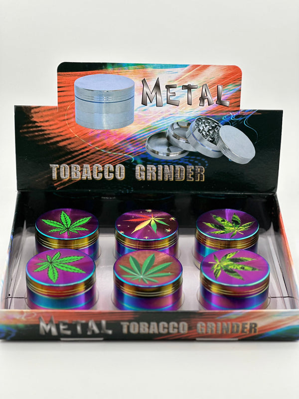 Antique Metal tobacco Grinder Rainbow Zinc 4pc With 420 Leaf Imprint Design 6ct box #70120 - Premium  from H&S WHOLESALE - Just $42! Shop now at H&S WHOLESALE