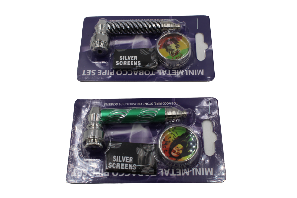 Mini Metal pipe set with Grinder & screen pipe 12ct - Premium  from H&S WHOLESALE - Just $40! Shop now at H&S WHOLESALE