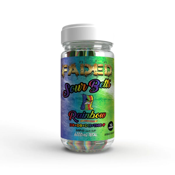 Faded sour Belts Live Resin 6000mg D8 & D9 & D11 & THC-P 12ct Jar Gummies - Premium  from H&S WHOLESALE - Just $25.00! Shop now at H&S WHOLESALE