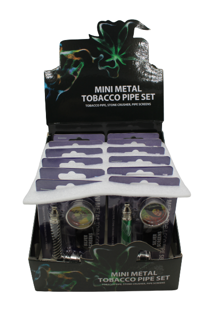 Mini Metal pipe set with Grinder & screen pipe 12ct - Premium  from H&S WHOLESALE - Just $40! Shop now at H&S WHOLESALE